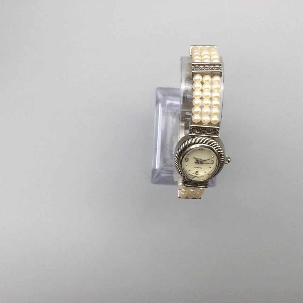Avon Womens Watch 18mm Cream Oval Dial Faux Pearl Bracelet New Battery